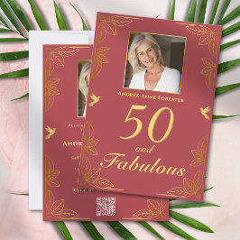 Modern Red Gold 50 Fabulous QR Code Geburtstag Einladung