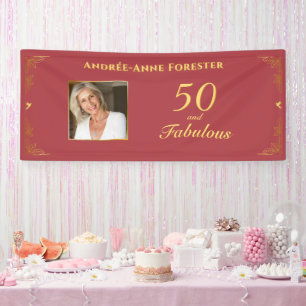 Modern Red Gold 50 Fantastische Geburtstagsfotos Banner