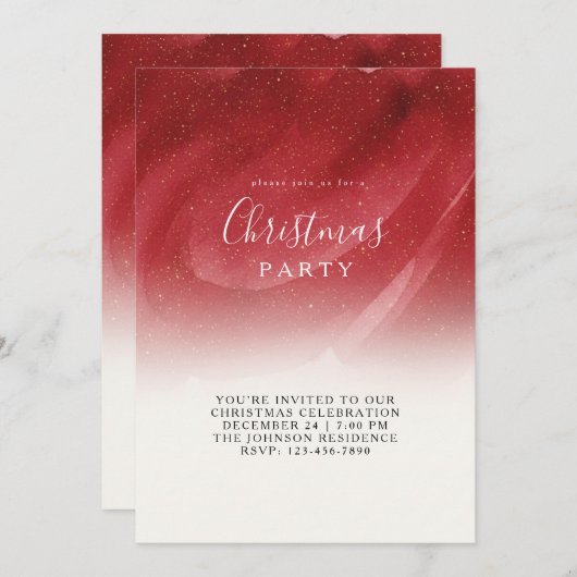 Modern Red & Gold Abstract Christmas Card – Person Einladung (Vorne/Hinten)