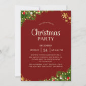 Modern Red & Gold Christmas Party Invite Einladung (Vorderseite)