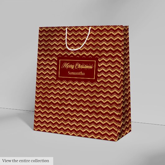 Modern Red Gold Custom Holiday Gift Bag Mittlere Geschenktüte