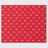 Modern Red Gold Dragonfly Musterpapier Geschenkpapier (Flach)