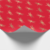 Modern Red Gold Dragonfly Musterpapier Geschenkpapier (Ecke)