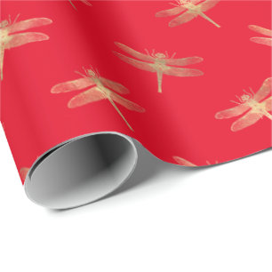 Modern Red Gold Dragonfly Musterpapier Geschenkpapier