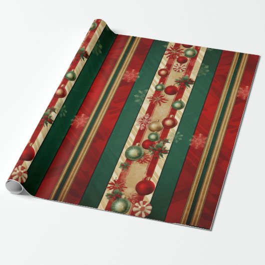 Modern Red Gold Green Strips Geschenkpapier (Ungerollt)