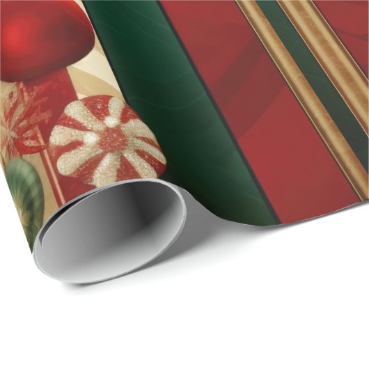 Modern Red Gold Green Strips Geschenkpapier (Rolleneckpunkt)