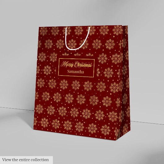 Modern Red Gold Snowflakes Christmas Gift Bag Mittlere Geschenktüte