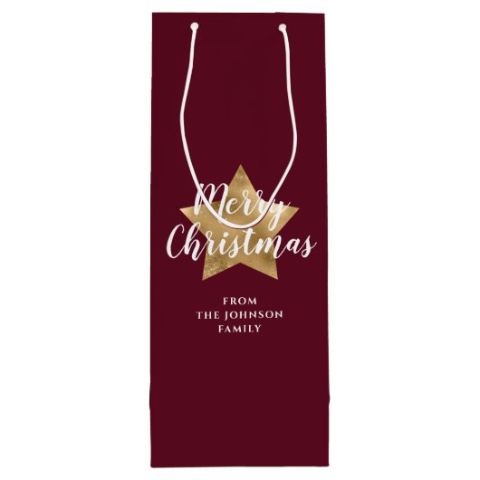 Modern Red Gold Star Weihnachten Geschenktüte Für Weinflaschen (Rückseite)