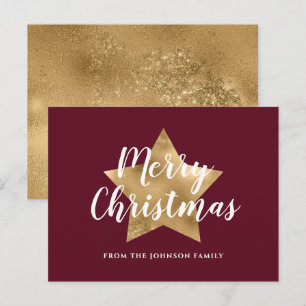 Modern Red Gold Star Weihnachten Postkarte