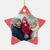 Modern Red Gold Stars Foto Weihnachten Trendy Keramik Ornament (Vorne)
