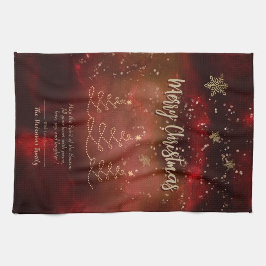 Modern Red Gold Weihnachtsbaum Geschirrtuch (Horizontal)