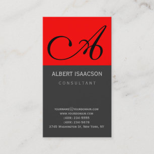Modern Red Gray Simple Monogram Business Card Visitenkarte