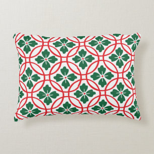 Modern Red Green Christmas Holly Muster Accent Pi Dekokissen