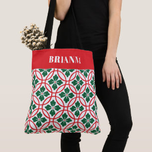 Modern Red Green Christmas Holly Muster Custom Tasche