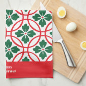 Modern Red Green Christmas Holly Pattern Geschirrtuch (Viertel Falte)