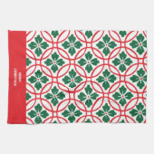 Modern Red Green Christmas Holly Pattern Geschirrtuch (Horizontal)