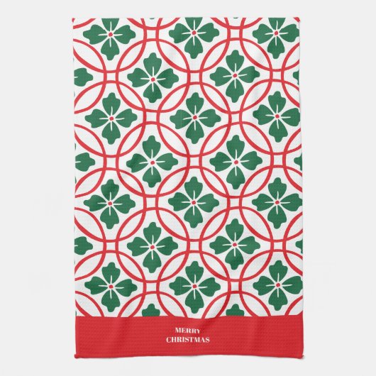 Modern Red Green Christmas Holly Pattern Geschirrtuch (Vertikal)
