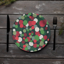 Modern Red Green Christmas Polka Dot Pappteller