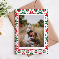Modern Red Green Folk Quilt Foto Weihnachtskarte