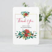 Modern Red Green & Gold Christmas Bouquet Dankeskarte (Stehend Vorderseite)