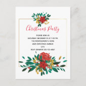 Modern Red Green & Gold Christmas Bouquet Party Einladungspostkarte (Vorderseite)