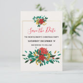 Modern Red Green & Gold Christmas Bouquet Party Save The Date (Stehend Vorderseite)