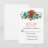 Modern Red Green & Gold Christmas Bouquet RSVP Karte (Vorne/Hinten)