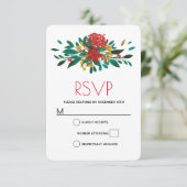Modern Red Green & Gold Christmas Bouquet RSVP Karte (Stehend Vorderseite)