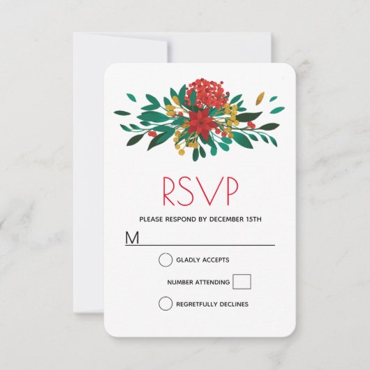 Modern Red Green & Gold Christmas Bouquet RSVP Karte (Vorderseite)