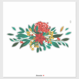 Modern Red Green & Gold Christmas Floral Aufkleber