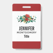 Modern Red Green & Gold Christmas Floral Ausweis (Rückseite)