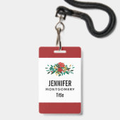 Modern Red Green & Gold Christmas Floral Ausweis (Rückseite mit Lanyard)