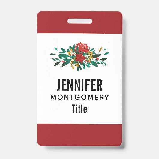 Modern Red Green & Gold Christmas Floral Ausweis (Vorderseite)