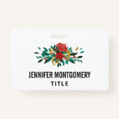 Modern Red Green & Gold Christmas Floral Ausweis (Rückseite)