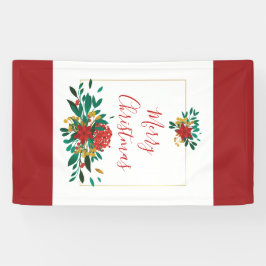 Modern Red Green & Gold Christmas Floral Banner