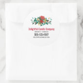 Modern Red Green & Gold Christmas Floral Business Runder Aufkleber (Tasche)