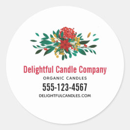 Modern Red Green & Gold Christmas Floral Business Runder Aufkleber