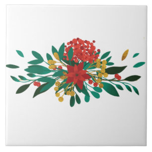 Modern Red Green & Gold Christmas Floral Fliese