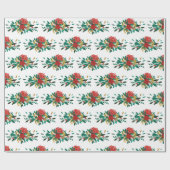 Modern Red Green & Gold Christmas Floral Geschenkpapier (Flach)