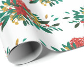 Modern Red Green & Gold Christmas Floral Geschenkpapier (Rolleneckpunkt)