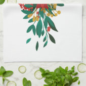 Modern Red Green & Gold Christmas Floral Geschirrtuch (Gefaltet)