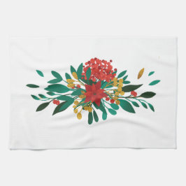 Modern Red Green & Gold Christmas Floral Geschirrtuch