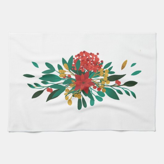 Modern Red Green & Gold Christmas Floral Geschirrtuch (Horizontal)