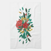 Modern Red Green & Gold Christmas Floral Geschirrtuch (Vertikal)