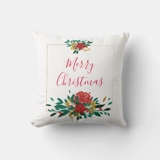 Modern Red Green & Gold Christmas Floral Kissen (Vorderseite)