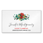 Modern Red Green & Gold Christmas Floral Magnetische Visitenkarte (Vorderseite)