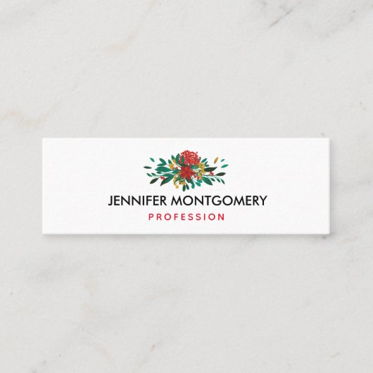 Modern Red Green & Gold Christmas Floral Mini Visitenkarte (Vorderseite)