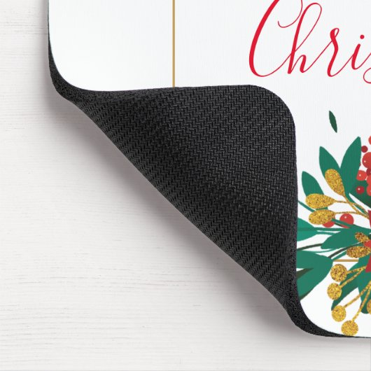 Modern Red Green & Gold Christmas Floral Mousepad (Ecke)