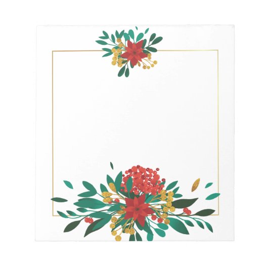 Modern Red Green & Gold Christmas Floral Notizblock (Vorderseite)