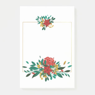 Modern Red Green & Gold Christmas Floral Post-it Klebezettel